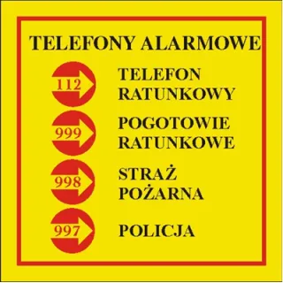 Znak telefony alarmowe graficzny żółty na płycie PCV (826-02)