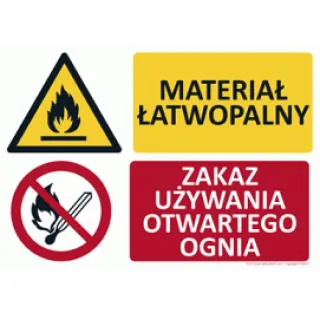 Znak Uwaga! Materiał łatwopalny Zakaz używania otwartego ognia (T019)