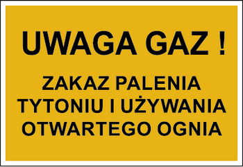 Znak uwaga gaz zakaz palenia tytoniu i używania otwartego ognia na płycie PCV (828-07)