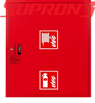 Hydrant wewnętrzny 25 z wężem półsztywnym 30m FIT z miejscem na gaśnice pod zwijadłem - ZAWIESZANY gł. 160mm SUPRON