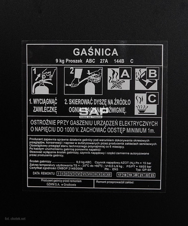 Etykieta zastępcza do gaśnicy proszkowej GP9x ABC GZWM