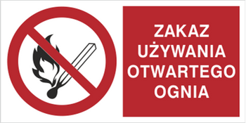 Znak zakaz używania otwartego ognia na płycie PCV (210-02)