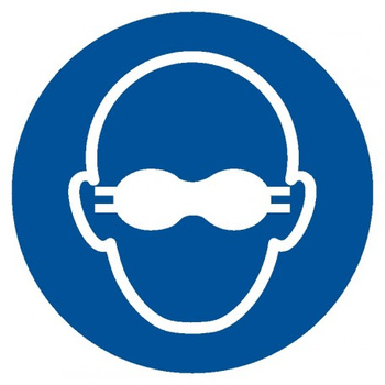 Znak nakaz stosowania przyciemnionych gogli ochronnych na płycie PCV (GJM007)