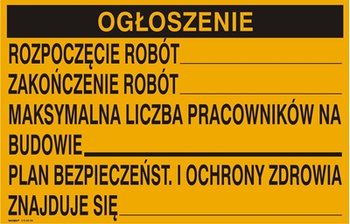 Znak tablica budowlana ogłoszenie na płycie HIPS (319-99)