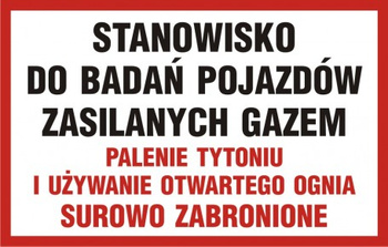 Znak Stanowisko do badań pojazdów zasilanych gazem na płycie PCV (SA022)