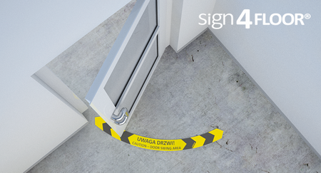 UWAGA DRZWI - caution door swing area (znak podłogowy)