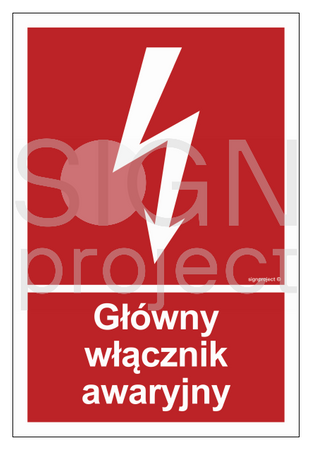 Znak Główny włącznik awaryjny na płycie PCV (BC035)