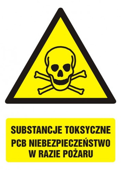 Znak Substancje toksyczne PCB. Niebezpieczeństwo w razie pożaru na Folii Samoprzylepnej (GF008)