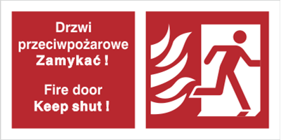 Znak drzwi przeciwpożarowe. zamykać! fire door keep shut! (w prawo) na płycie PCV (217-20)