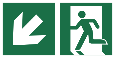 Znak Kierunek do wyjścia ewakuacyjnego w dół w lewo (E01-LD) (ISO 7010) Techem