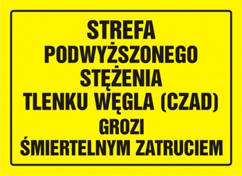Znak Strefa podwyższonego stężenia tlenku węgla (czadu) - grozi śmiertelnym zatruciem na płycie HIPS (OA080)