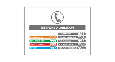 Znak Instrukcja Telefony Alarmowe (IN025)