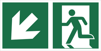 Znak podwieszany łączony wyjście ewakuacyjne ze strzałką LD na Płycie Świecącej