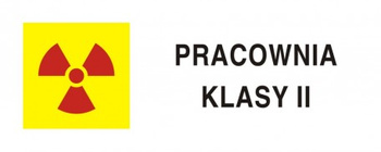 Znak ostrzegawczy do oznakowania pracowni izotopowej z otwartymi źródłami prom. klasa II na płycie PCV (KA020)