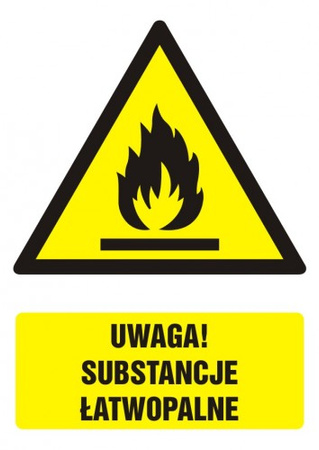 Znak Uwaga! Substancje łatwopalne na Folii Samoprzylepnej (GF061)
