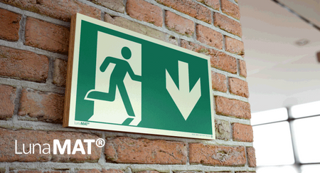 Znak Wyjście ewakuacyjne w dół prawe (na sklejce)