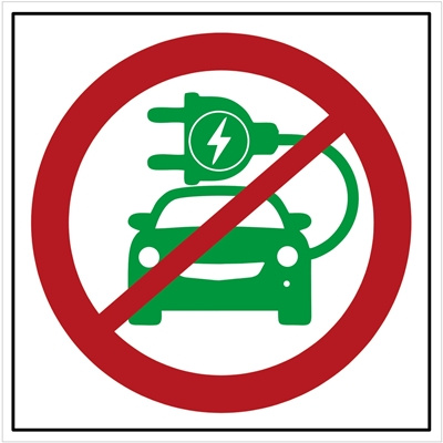 Znak Zakaz wjazdu samochodów elektrycznych na płycie PCV (702-14)