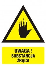 Znak ostrzeżenie przed substancjami żrącymi na płycie PCV (JA 010)