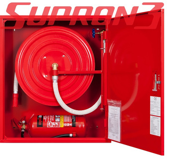 Hydrant wewnętrzny DN 25 z wężem półsztywnym 30m z miejscem na gaśnicę pod zwijadłem - ZAWIESZANY SUPRON