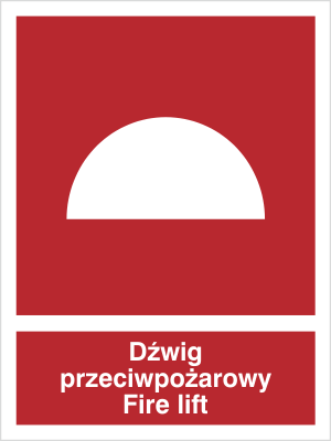 Znak dźwig przeciwpożarowy fire lift na Płycie Świecącej (225-01)