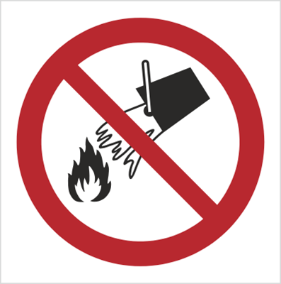 Znak Zakaz gaszenia wodą na płycie PCV (P11) (ISO 7010)