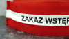 Taśma ostrzegawcza parciana poliestrowa biało-czerwona zakaz wstępu 80mm/100m