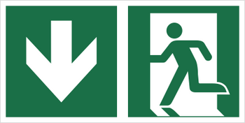 Znak Kierunek do wyjścia ewakuacyjnego w dół, lewostronny (E01-DD) (ISO 7010) Techem
