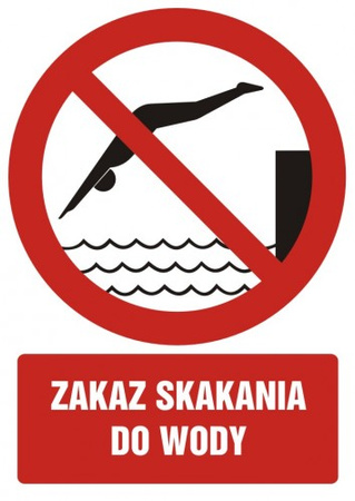 Znak zakaz skakania do wody na Folii Samoprzylepnej (GC040)