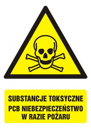 Znak Substancje toksyczne PCB. Niebezpieczeństwo w razie pożaru na płycie PCV (GF008)