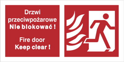 Znak drzwi przeciwpożarowe. nie blokować! fire door keep clear! (w prawo) na Płycie Świecącej (217-50)