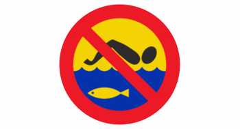 Znak metalowy kąpiel zabroniona - hodowla ryb 40cm – odblaskowy