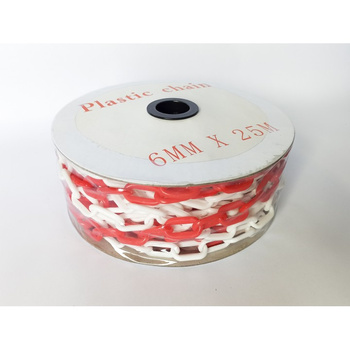 Łańcuch biało-czerwony plastikowy 25 m na szpuli