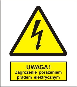 Znak uwaga zagrożenie porażeniem prądem elektrycznym na płycie PCV (307)
