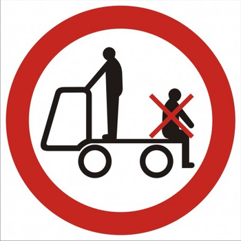 Znak zakaz przewozu osób na urządzeniach transportowych na Folii Samoprzylepnej (GB018)