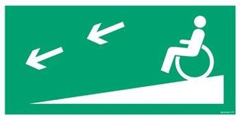 Znak zjazd ewakuacyjny na niższą kondygnację w lewo dla niepełnosprawnych (AC079) Signproject