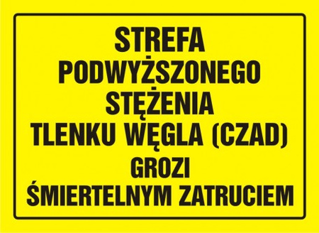 Znak Strefa podwyższonego stężenia tlenku węgla (czadu) - grozi śmiertelnym zatruciem na płycie HIPS (OA080)