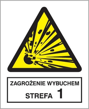 Znak zagrożenie wybuchem strefa 1 (J) na płycie PCV (221-05)