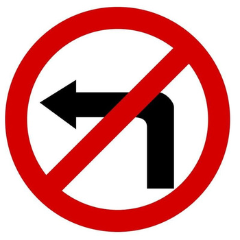 Znak zakazu METALOWY (B21) Zakaz skręcania w lewo