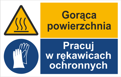 Znak Gorąca powierzchnia. Pracuj w rękawicach ochronnych na Folii Samoprzylepnej (520-04)