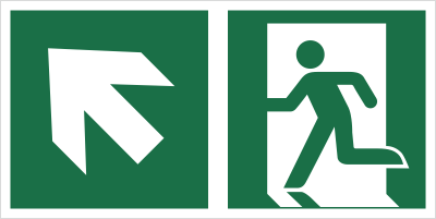Znak Kierunek do wyjścia ewakuacyjnego w górę w lewo (E01-LG) (ISO 7010) Techem