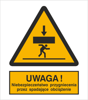 Znak Uwaga! Niebezpieczeństwo przygniecenia przez spadające obciążenie na płycie PCV (343)