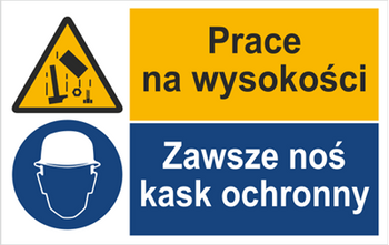 Znak Prace na wysokości. Zawsze noś kask ochronny na Folii Samoprzylepnej (520-06)