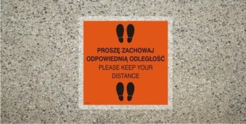 Znak antypoślizgowy zachowaj odpowiednią odległość PLEASE KEEP YOUR DISTANCE