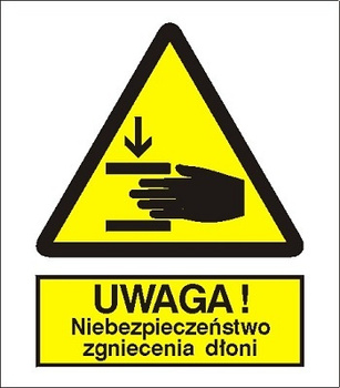 Znak uwaga niebezpieczeństwo zgniecenia dłoni na Folii Samoprzylepnej (327)
