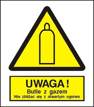 Znak uwaga butle z gazem nie zbliżać się z otwartym ogniem na płycie PCV (321-01)