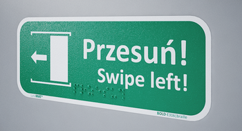 Znak E316L Przesuń by otworzyć (lewy) Braille