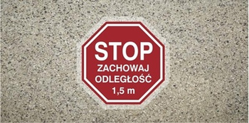Znak antypoślizgowy STOP zachowaj odległość 1,5m na Folii Samoprzylepnej
