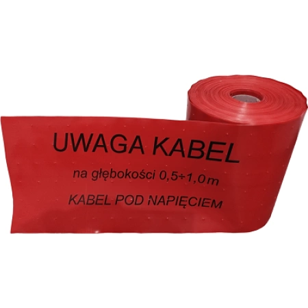Taśma oznaczeniowa czerwona 300mm/100m z perforacją (KABEL POD NAPIĘCIEM)