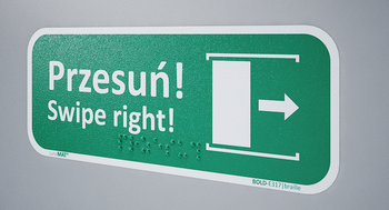 Znak E317P Przesuń by otworzyć (prawy) Braille