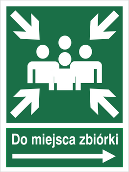 Znak do miejsca zbiórki ewakuacji w prawo na płycie PCV (120-11) Techem